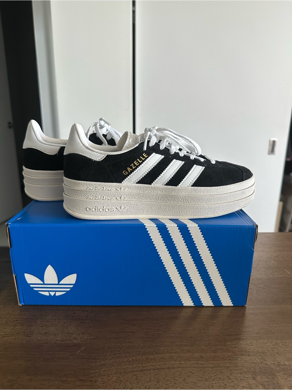 adidas Gazelle Platform Womens Black and White Sneakers
